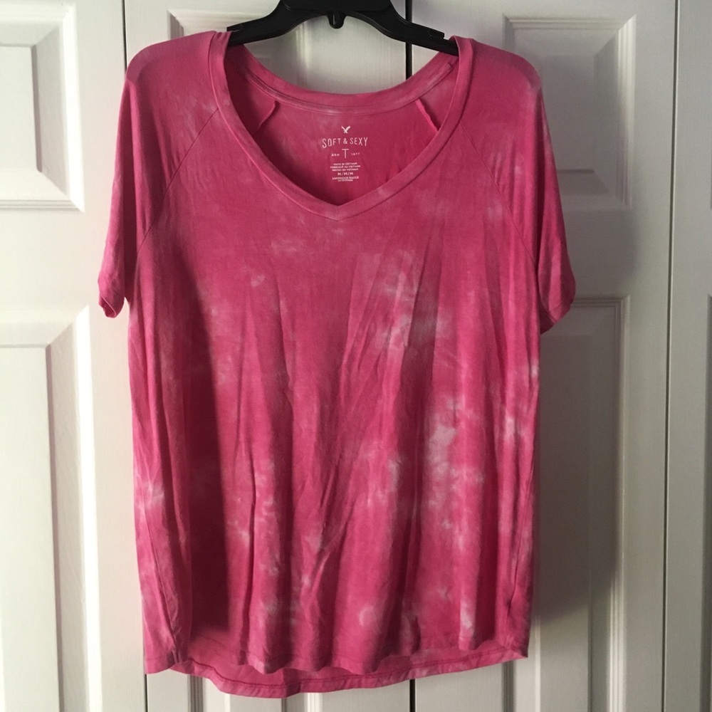 AMERICAN EAGLE V-Neck Pink Tie Dye T-Shirt